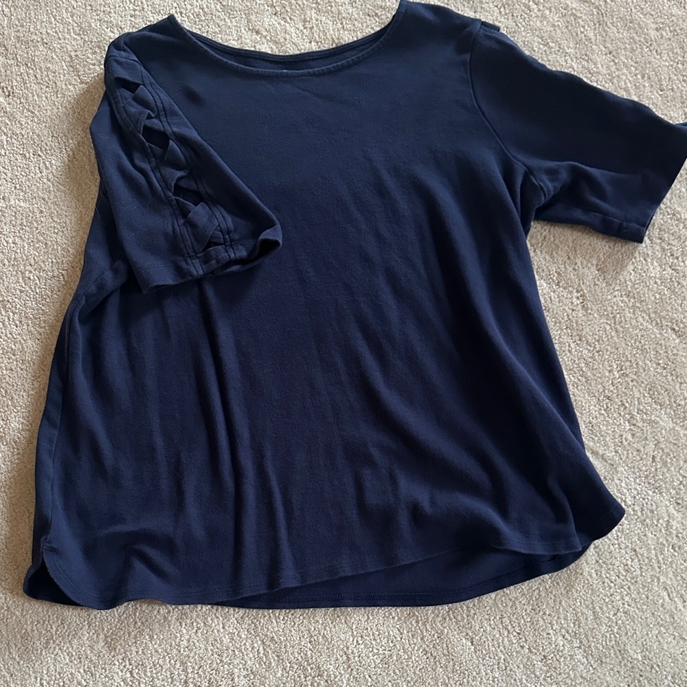 Ruby Rd. Deep Blue Short Sleeve Top - Picture 2 of 3